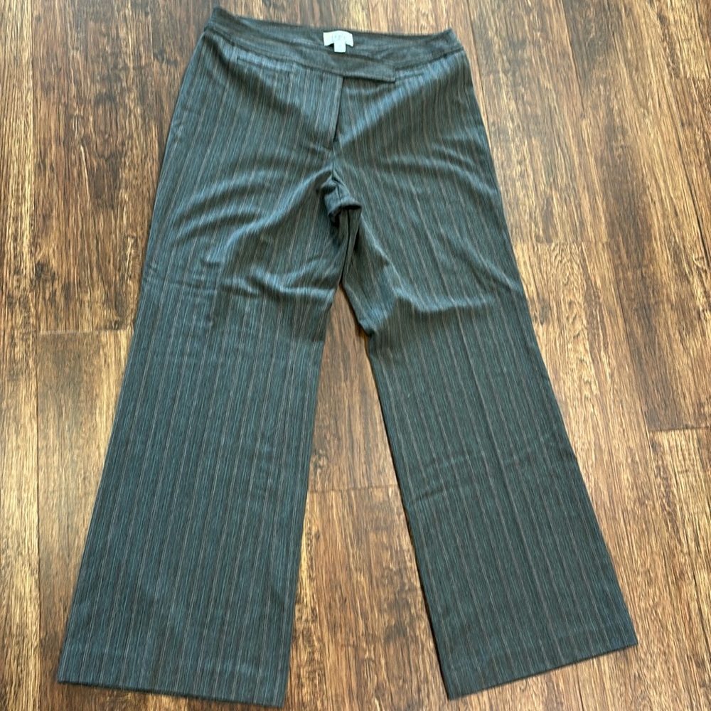 Ann Taylor Loft Women’s 12 Wide Leg Grey with Maroon pinstripes slacks